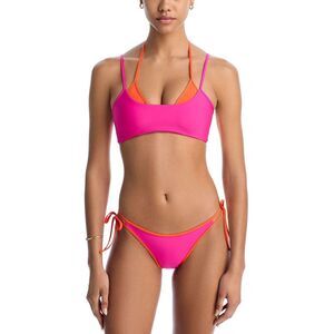 Aqua Womens Layered Look Swimsuit Bikini Set Small Pink/Orange - NWT $106